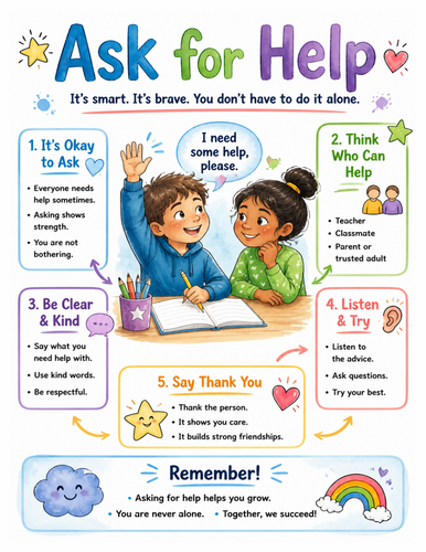 Ask for Help I Educational Poster I Classroom Decor