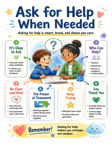 Ask for Help When Needed I Educational Poster I Classroom Decor