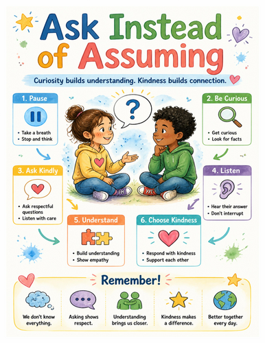 Ask Instead of Assuming I Educational Poster I Classroom Decor