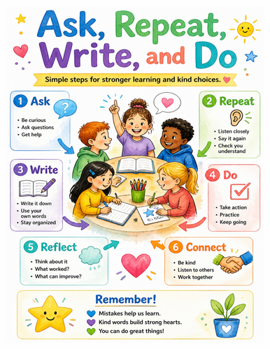 Ask, Repeat, Write, and Do I Educational Poster I Classroom Decor