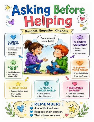 Asking Before Helping I Educational Poster I Classroom Decor