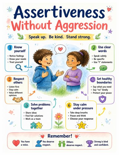 Assertiveness Without Aggression I Educational Poster I Classroom Decor