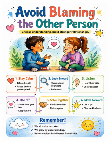 Avoid Blaming the Other Person I Educational Poster I Classroom Decor