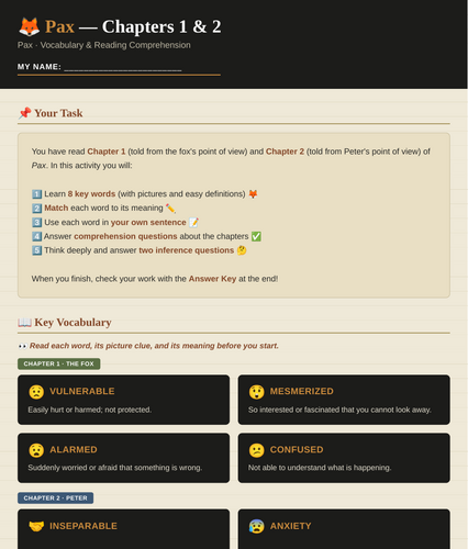 Pax Activity Pack | Chapters 1-4 | SEN-Friendly | UDL
