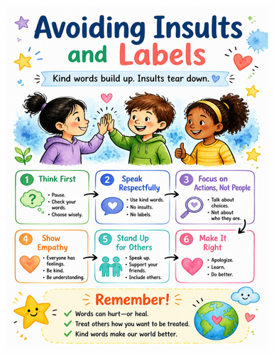 Avoiding Insults and Labels I Educational Poster I Classroom Decor