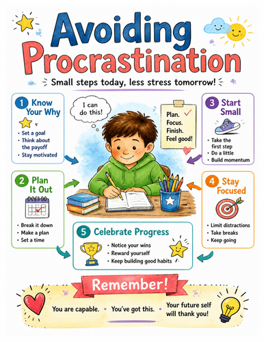 Avoiding Procrastination I Educational Poster I Classroom Decor