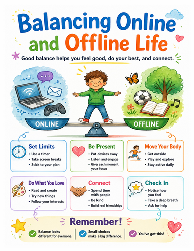 Balancing Online and Offline Life I Educational Poster I Classroom Decor
