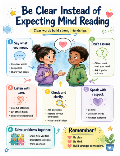 Be Clear Instead of Expecting Mind Reading I Educational Poster I Classroom Decor