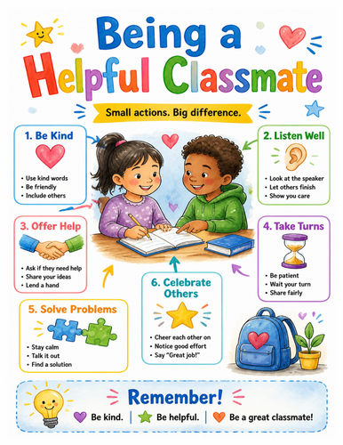 Being a Helpful Classmate I Educational Poster I Classroom Decor