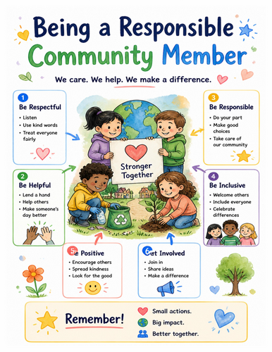Being a Responsible Community Member I Educational Poster I Classroom Decor