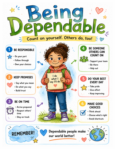 Being Dependable I Educational Poster I Classroom Decor