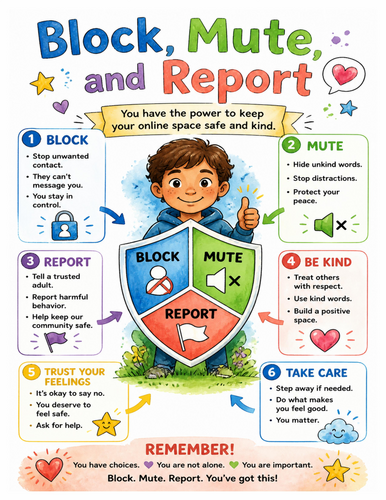 Block, Mute, and Report I Educational Poster I Classroom Decor