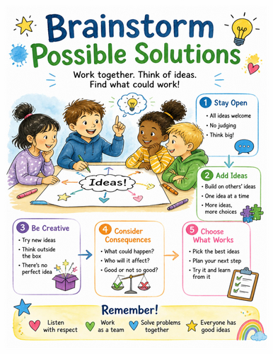 Brainstorm Possible Solutions I Educational Poster I Classroom Decor