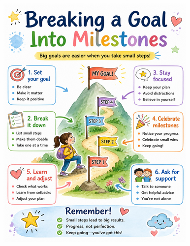 Breaking a Goal Into Milestones I Educational Poster I Classroom Decor