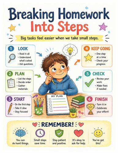Breaking Homework Into Steps I Educational Poster I Classroom Decor