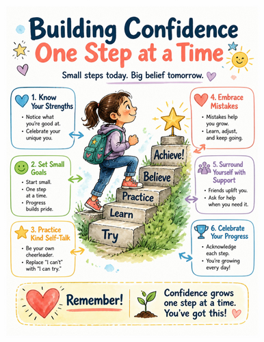 Building Confidence One Step at a Time I Educational Poster I Classroom Decor