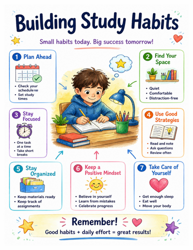 Building Study Habits I Educational Poster I Classroom Decor