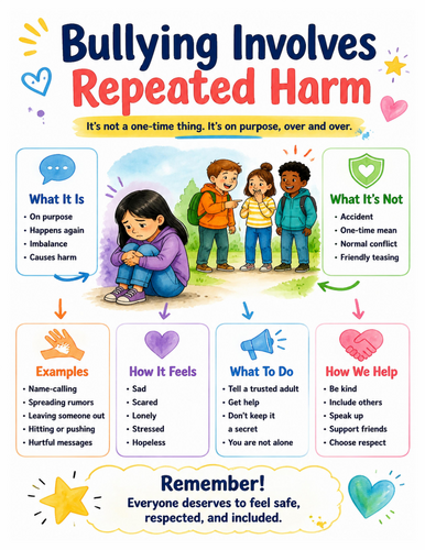 Bullying Involves Repeated Harm I Educational Poster I Classroom Decor