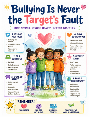 Bullying Is Never the Target’s Fault I Educational Poster I Classroom Decor