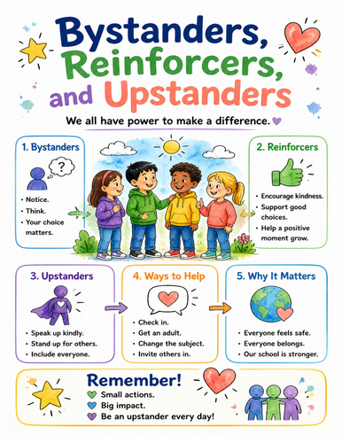 Bystanders, Reinforcers, and Upstanders I Educational Poster I Classroom Decor
