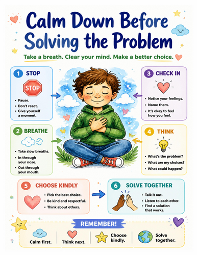 Calm Down Before Solving the Problem I Educational Poster I Classroom Decor