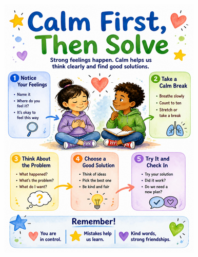 Calm First, Then Solve I Educational Poster I Classroom Decor