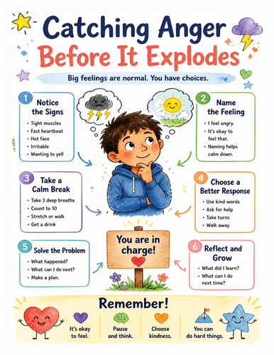 Catching Anger Before It Explodes I Educational Poster I Classroom Decor