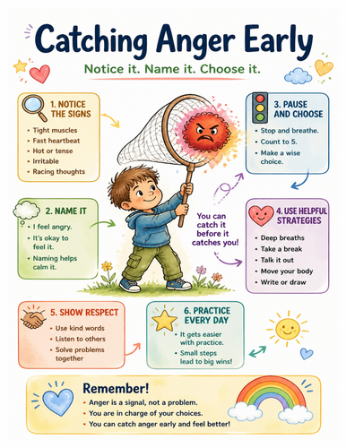 Catching Anger Early I Educational Poster I Classroom Decor