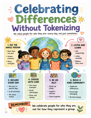 Celebrating Differences Without Tokenizing I Educational Poster I Classroom Decor