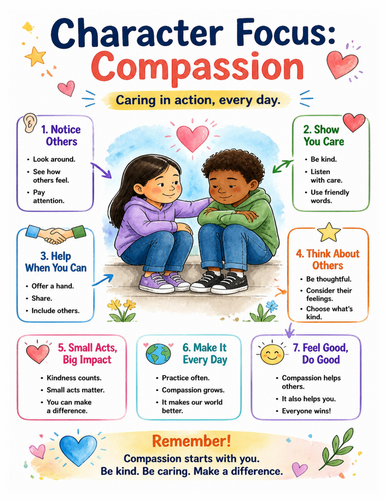 Character Focus Compassion I Educational Poster I Classroom Decor
