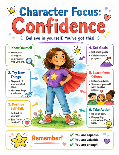 Character Focus Confidence I Educational Poster I Classroom Decor