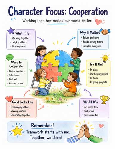 Character Focus Cooperation I Educational Poster I Classroom Decor