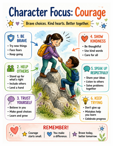 Character Focus Courage I Educational Poster I Classroom Decor