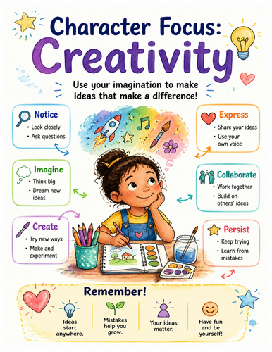 Character Focus Creativity I Educational Poster I Classroom Decor