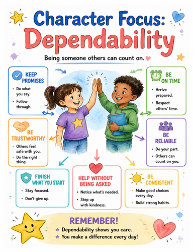 Character Focus Dependability I Educational Poster I Classroom Decor
