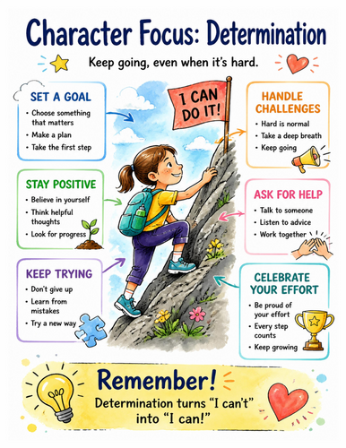 Character Focus Determination I Educational Poster I Classroom Decor