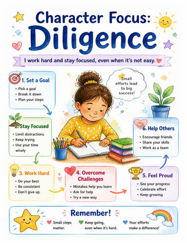 Character Focus Diligence I Educational Poster I Classroom Decor