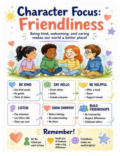 Character Focus Friendliness I Educational Poster I Classroom Decor