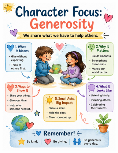 Character Focus Generosity I Educational Poster I Classroom Decor