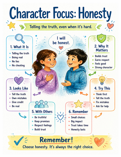 Character Focus Honesty I Educational Poster I Classroom Decor