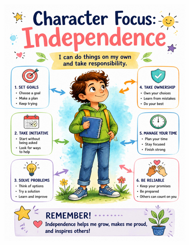 Character Focus Independence I Educational Poster I Classroom Decor