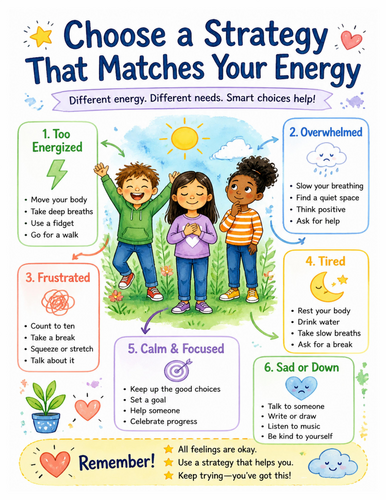 Choose a Strategy That Matches Your Energy I Educational Poster I Classroom Decor