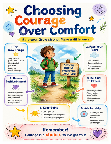 Choosing Courage Over Comfort I Educational Poster I Classroom Decor