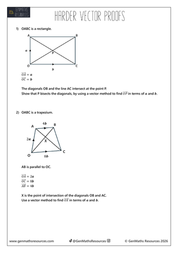 Harder Vector Proofs (Simultaneous Equations) - Maths IGCSE Higher Worksheet