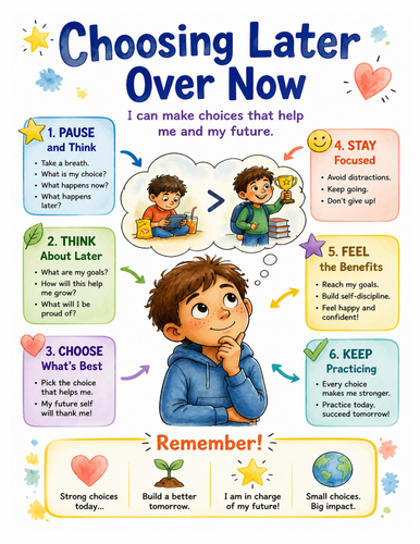 Choosing Later Over Now I Educational Poster I Classroom Decor