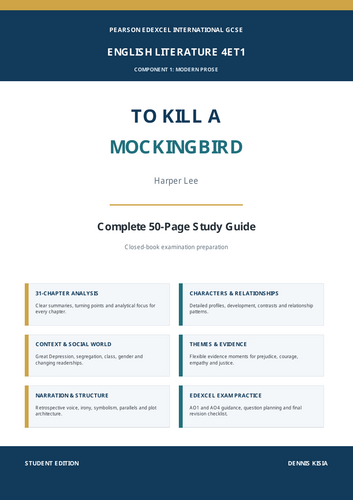 IGCSE EDEXCEL complete 50-page study guide to Harper Lee’s To Kill a Mockingbird