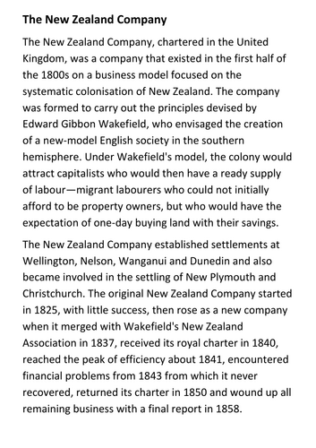 The New Zealand Company Handout