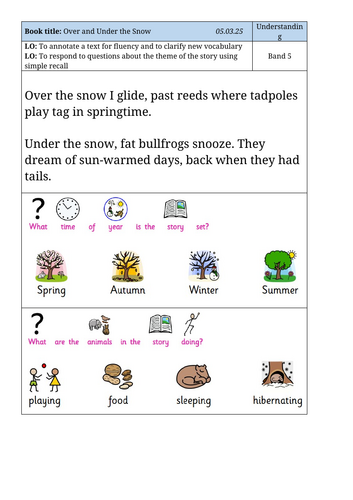 Over and Under the Snow (Wk2) - Reading lessons