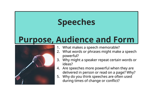 Speeches - Purpose, Audience and Form