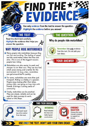 Find the Evidence – Why People Ride Motorbikes Reading Comprehension Activity